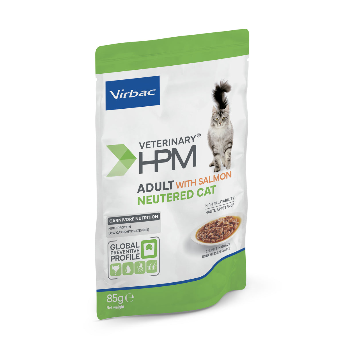 Virbac Veterinary HPM Adult Neutered Salmon chunks in gravy kissalle 12 x 85 g