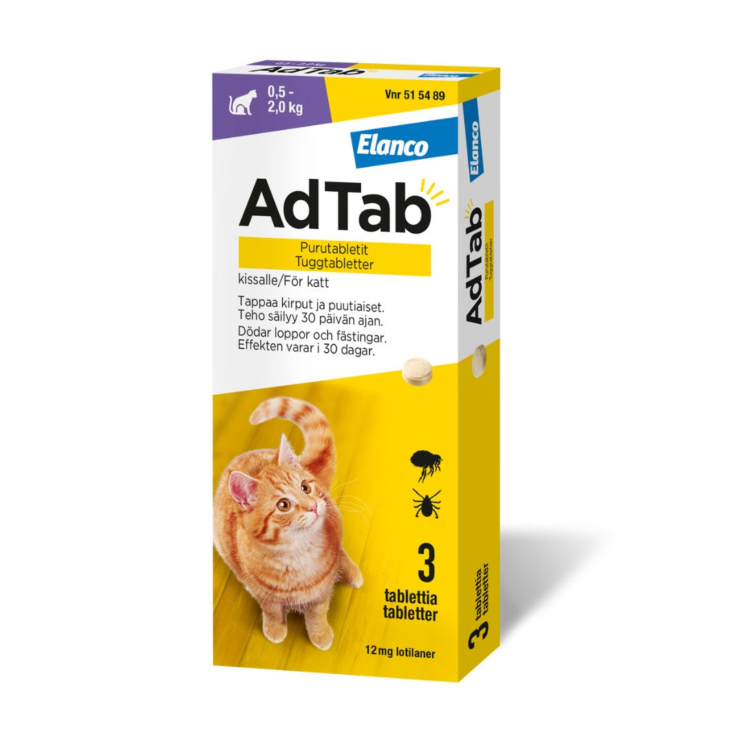 AdTab 12 mg 3 fol purutabletti kissalle (0,5–2,0 kg)