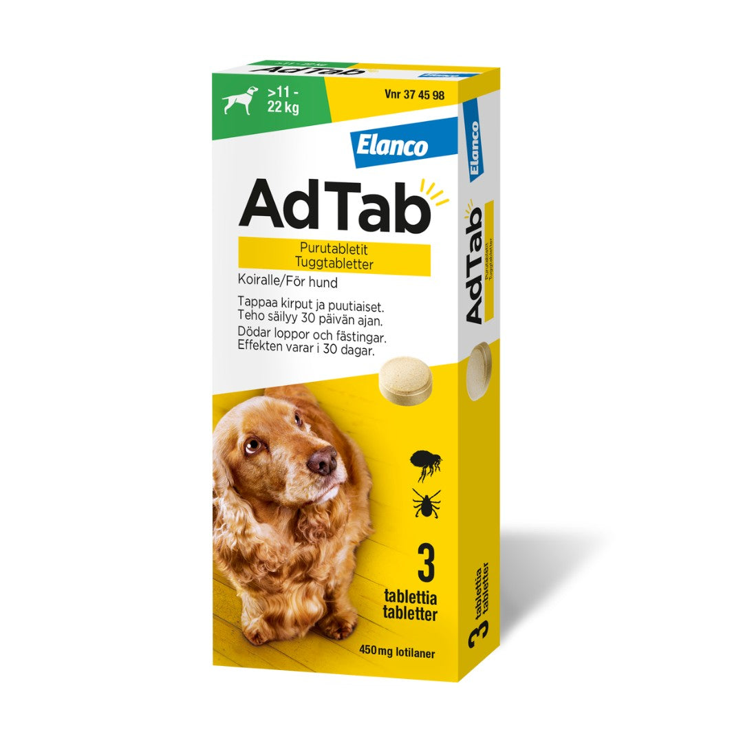 AdTab 450 mg 3 fol purutabletti koiralle (> 11–22 kg)
