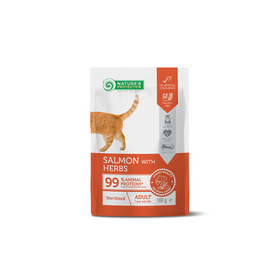 Nature's Protection Adult Sterilised Lohi & Yrtit kissalle 100 g MAISTELUPAKKAUS