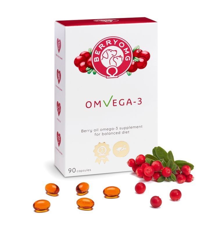 BERRYOMG OMvEGA-3 koiralle ja kissalle 90 kapselia