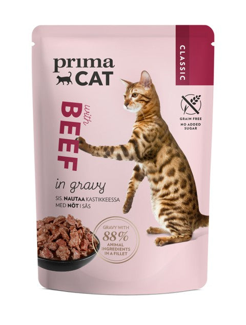 PrimaCat Classic Nautaa kastikkeessa kissoille 85 g MAISTELUPAKKAUS