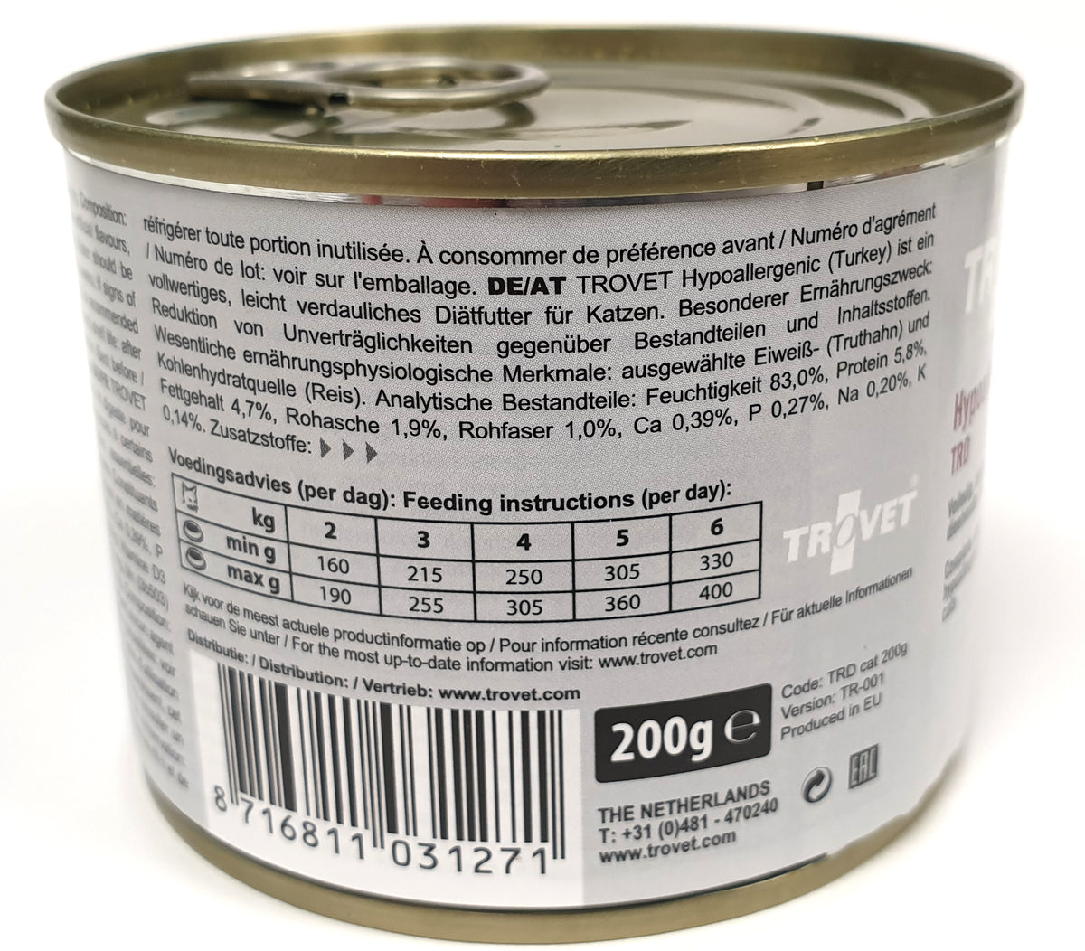 Trovet TRD Hypoallergenic Kalkkuna-Riisi kissalle 200 g MAISTELUPAKKAUS