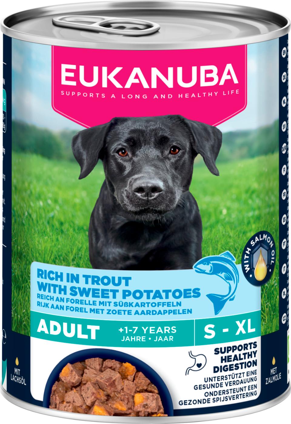Eukanuba wet food adult trout with sweet potatoes koiralle 400 g