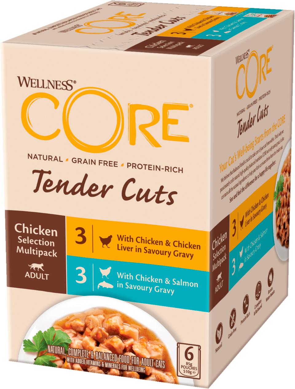 Core Tender Cuts Chicken Multipack kastikelajitelma kissalle 6 x 85 g