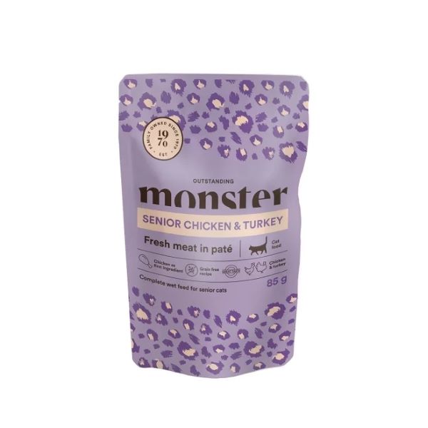 Monster Cat Pouches Senior Chicken-Turkey kissalle 85 g MAISTELUPAKKAUS