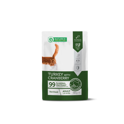 Nature's Protection Adult Sterilised Kalkkuna & Karpalo kissalle 22 x 100 g