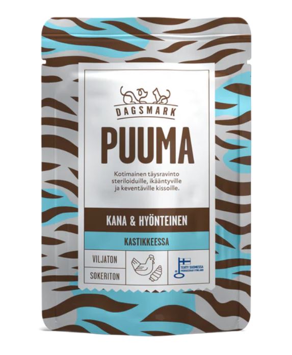 Dagsmark Puuma kana-hyönteinen kastikkeessa kissalle 80 g MAISTELUPAKKAUS