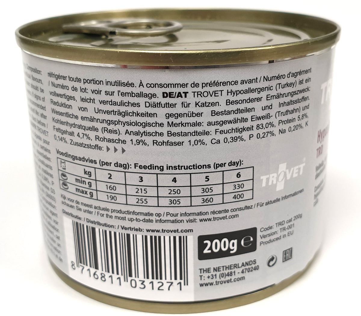 Trovet TRD Hypoallergenic Kalkkuna-Riisi kissalle 6 x 200 g