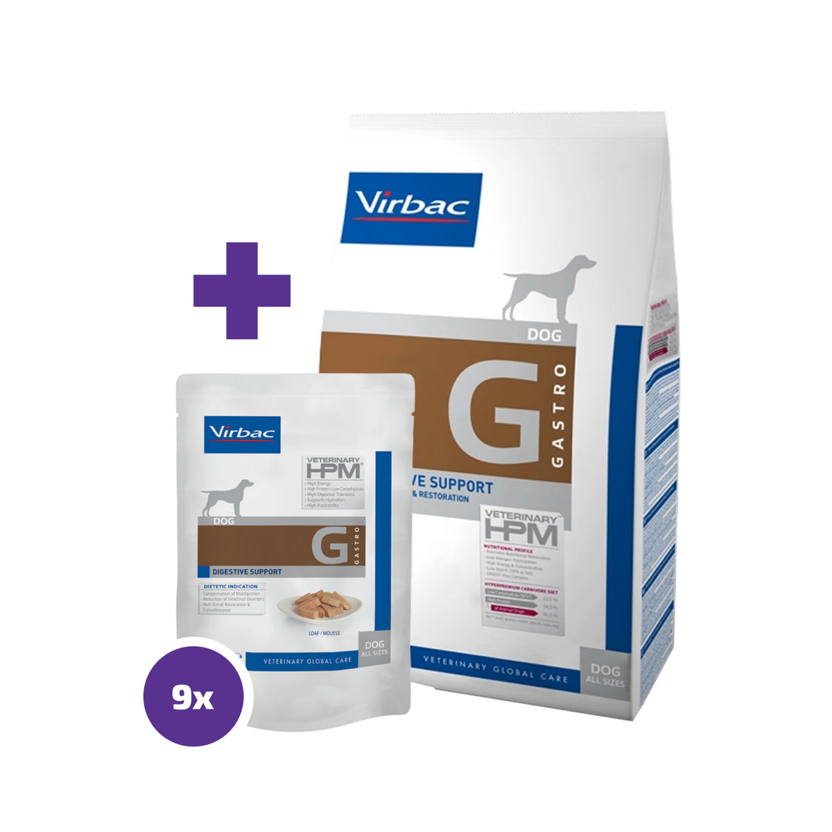 Virbac Veterinary HPM Digestive Support yhdistelmä koiralle 1,5 kg + 9 x 300 g