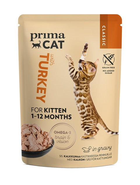 PrimaCat Classic Kalkkunaa kastikkeessa kissanpennuille 85 g MAISTELUPAKKAUS
