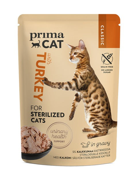 PrimaCat Classic Kalkkunaa kastikkeessa steriloiduille kissoille 85 g MAISTELUPAKKAUS