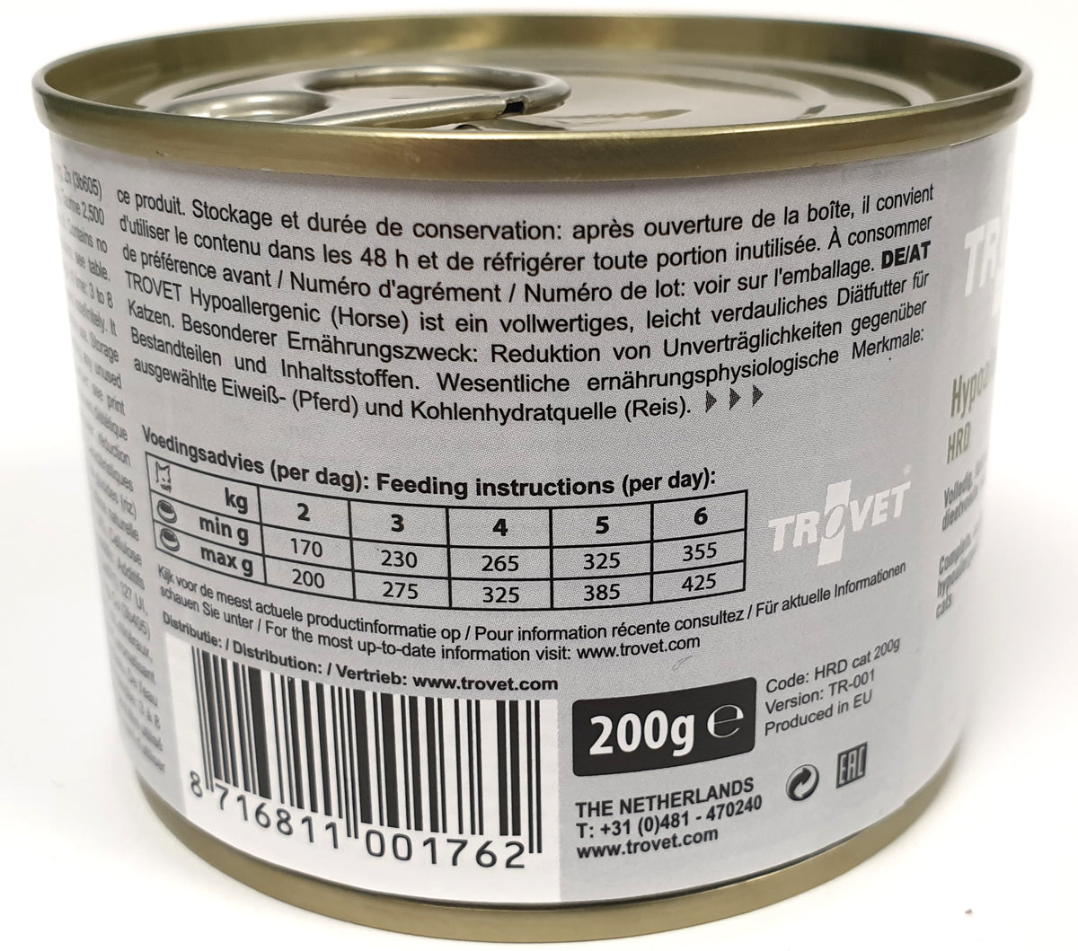 Trovet HRD Hypoallergenic Hevonen-Riisi kissalle 6 x 200 g