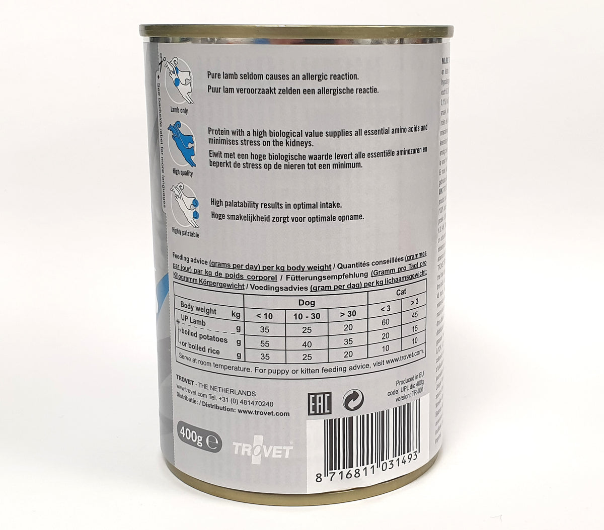 Trovet Unique Protein UPL lammas kissalle ja koiralle 400 g MAISTELUPAKKAUS